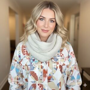 Cider Multicolor Patterned Sweater with Cream Cowl